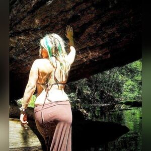 Zhen Nymph Tamesis River Goddess Brown Backless Halter Dress